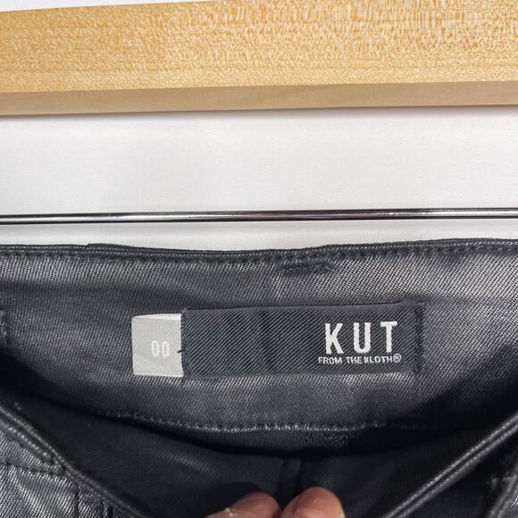 Kut From The Kloth 00 Black Reese Coated Ankle Straight Leg Pant Zip Ankles - Picture 9 of 13